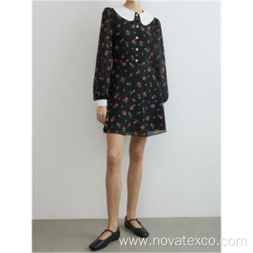 100% Poly Pearl Buttons Long Sleeved Printed Dress